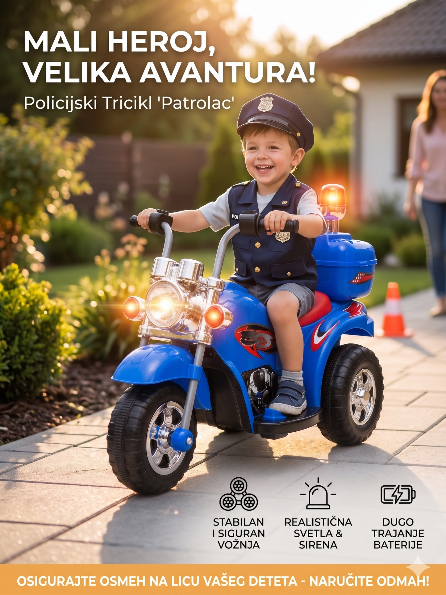 🚓 Policijski Motor "Patrolac" na Akumulator – Postani Mali Čuvar Reda!