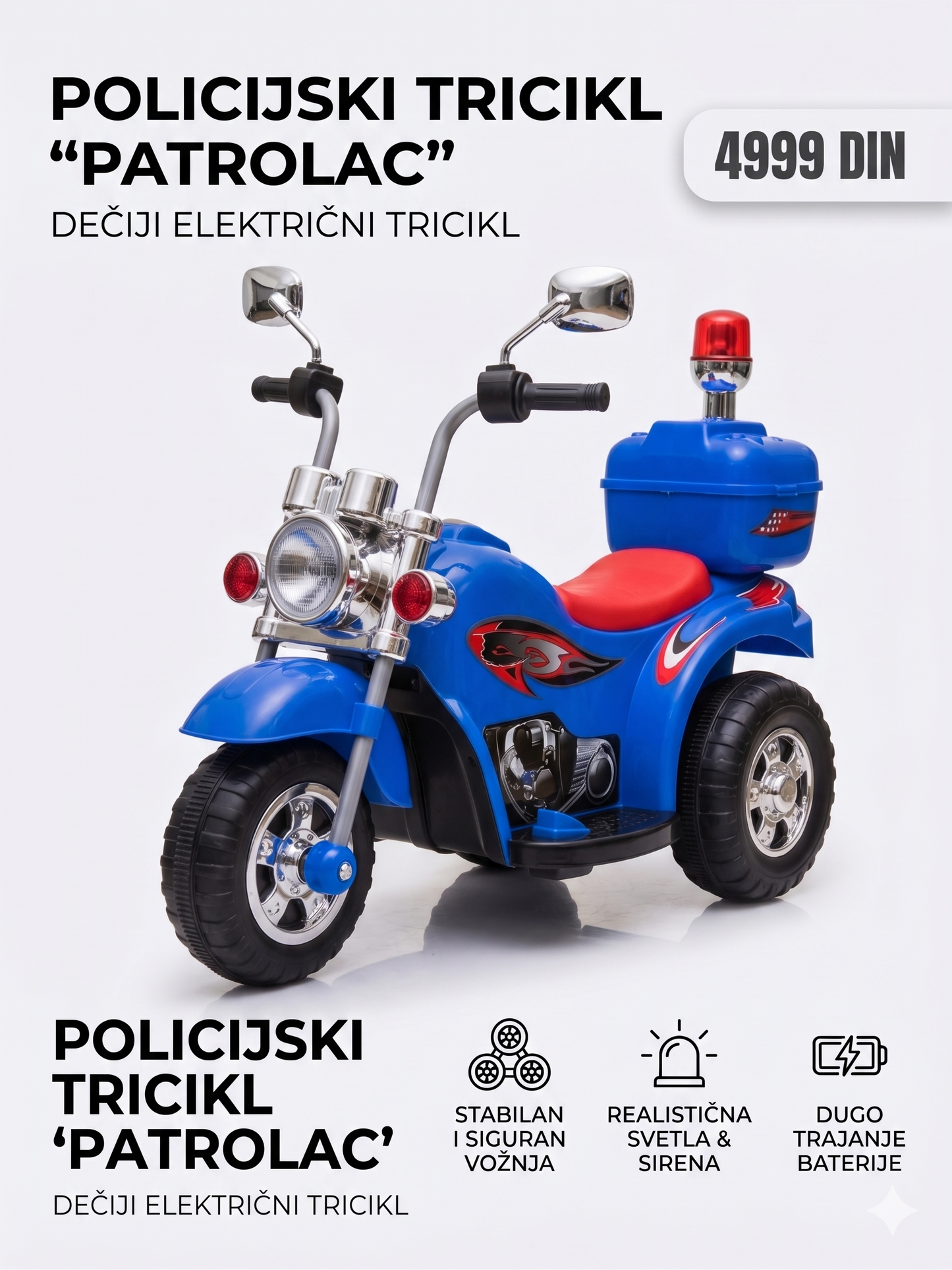🚓 Policijski Motor "Patrolac" na Akumulator – Postani Mali Čuvar Reda!